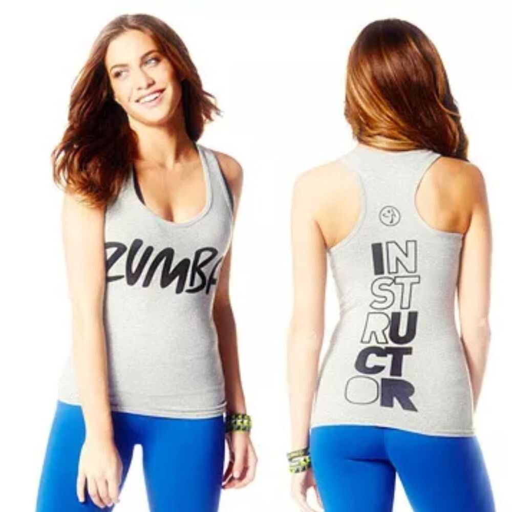 ZUMBA INSTRUCTOR Tank Top Women’s Medium Gray Athletic Workout Dance Logo Shirt